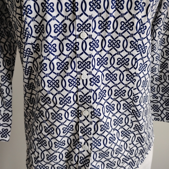 Talbots Petite Non Iron Cotton Stretch Popover Top Navy White Coastal Size 8P - Picture 4 of 16